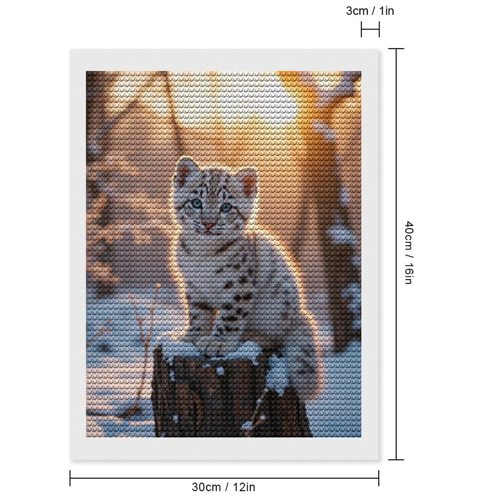 Diamond Art Kit for Adults, Snow Leopard Cub Winter Sunset Diamond Painting for Adults Beginners, 5D DIY Diamond Art Painting Kits, Colorful Diamond Painting Craft for Home Decor 12x16