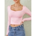 thumbnail image 5 of Biezeib Womenacute;s Spring Summer Fitted Crop Tops Long Sleeve Low Cut Solid Color Slim T-shirt, 5 of 6