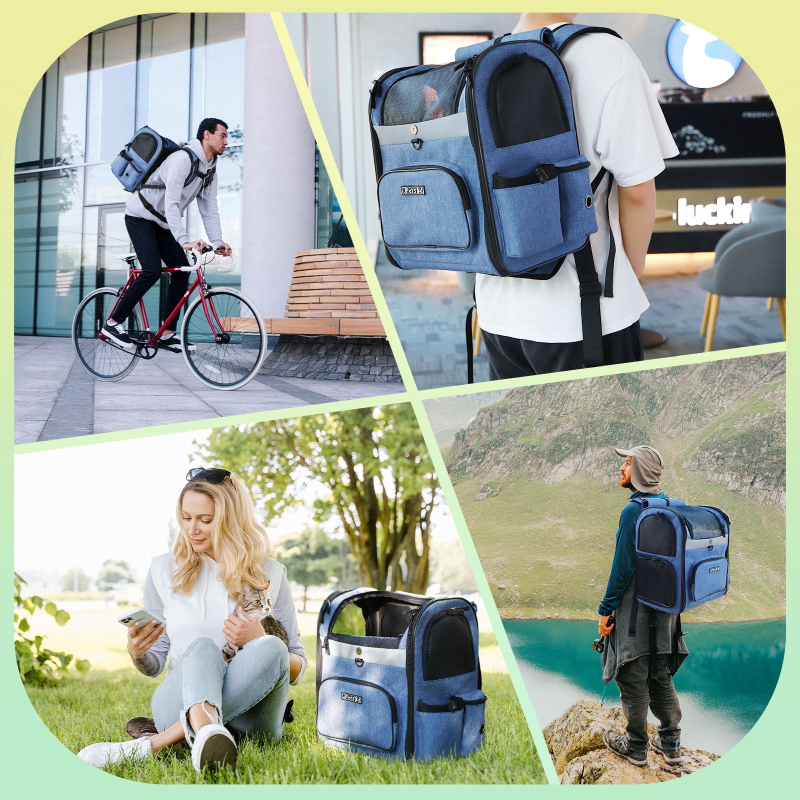 PETSKD Pet Carrier Backpack for Dogs Cats, 13x11x16.5 inches Outdoor Travel Backpack with with Safety Lock Zipperl, Large Space Foldable Backpack for Pets Under 20 lbs, Blue