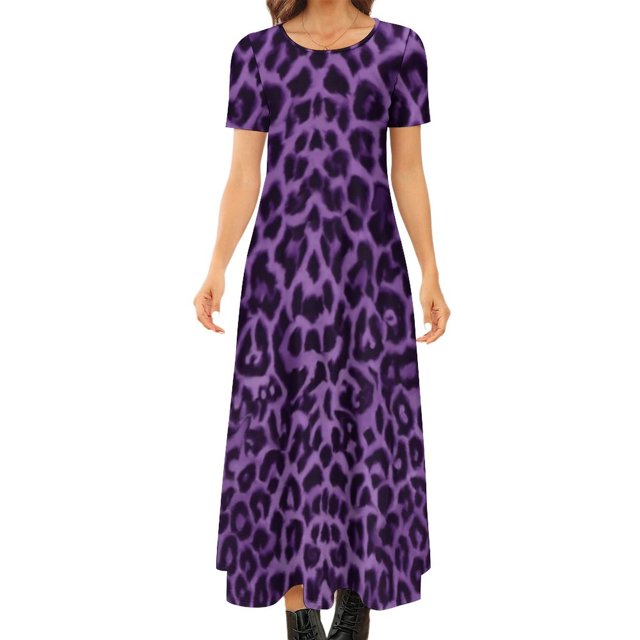 Robe Léopard Verte et Dorée Imprimé Fourrure Animale Style de Rue Boho Plage Longues Robes Femmes Robe Maxi Vintage Grande Taille