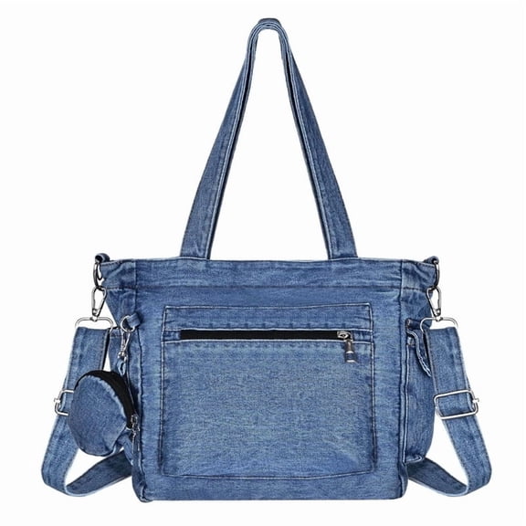 2026 Women's Retro Denim Tote Bag, Large Canvas Shoulder Bag with Small Purse, Casual Crossbody Handbag