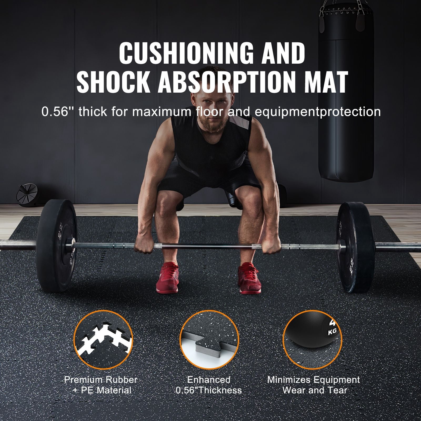 0.56" Thick Interlocking Gym Floor Mats, 25 Tiles (25"x25") Rubber Top/EVA Foam, 100sqft for Home Garage, Black/White