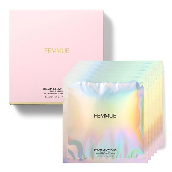 Mascarilla en hoja FEMMUE Dream Glow - Firme regordeta (paquete de 6) | Mascarilla facial de biocelulosa con ácido hialurónico | Hidratante y Reafirmante | Cuidado de la piel coreano