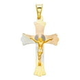 thumbnail image 2 of 14K Tri Color Gold Diamond Cut Crucifix Jesus Cross Stamp Religious Charm Pendant with 1.2mm Box Chain Necklace - 24", 2 of 4