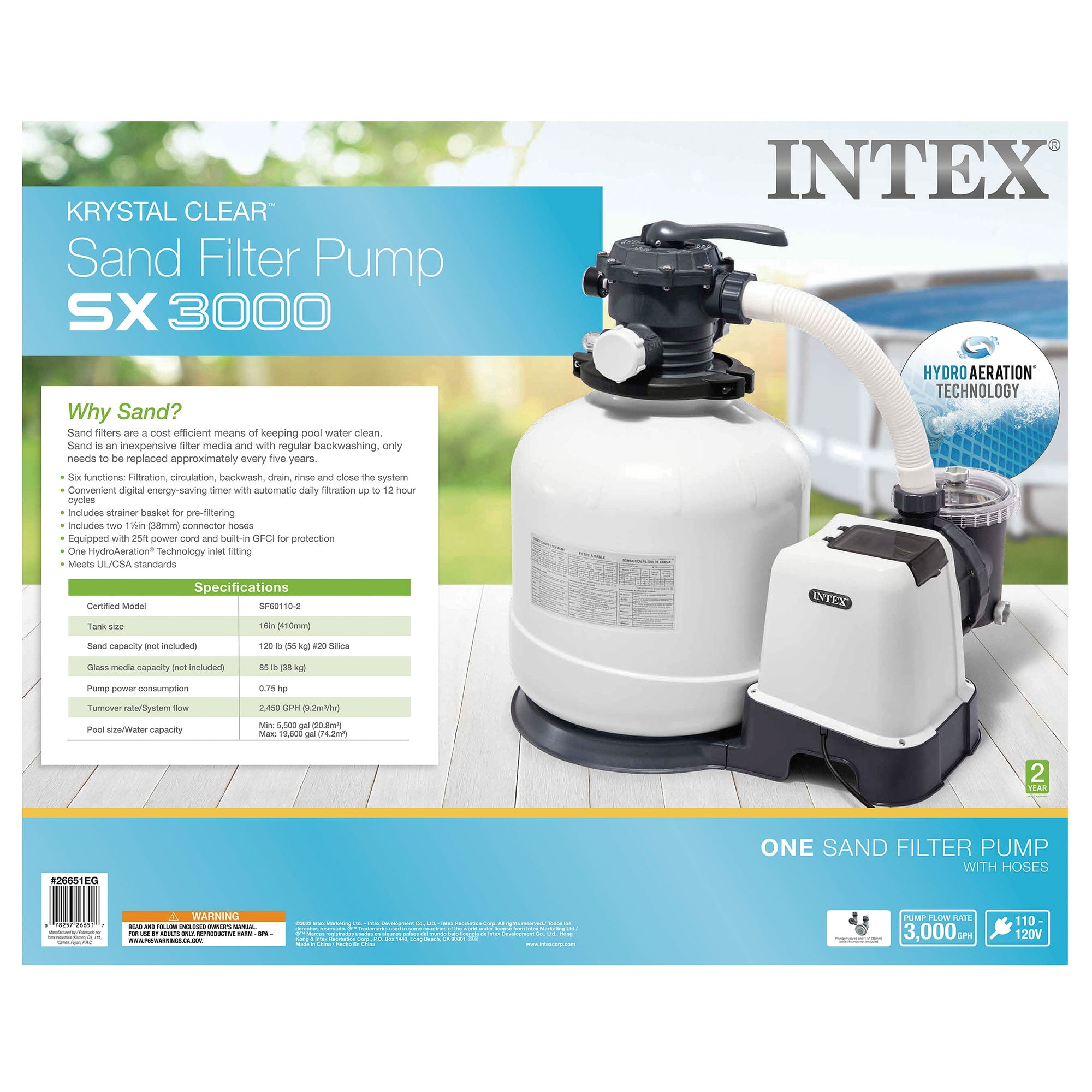 Intex 26651EG 3,000 GPH Above Ground Pool Sand Filter Pump with Auto Timer