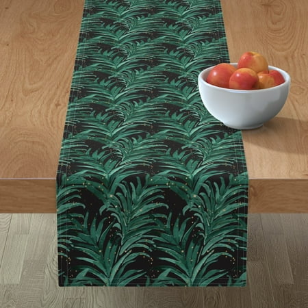 

Cotton Sateen Table Runner 72 - Palm Emerald Black Gold Dots Dark Tropical Green Palms Houseplant Plant Modern Print Custom Table Linens by Spoonflower