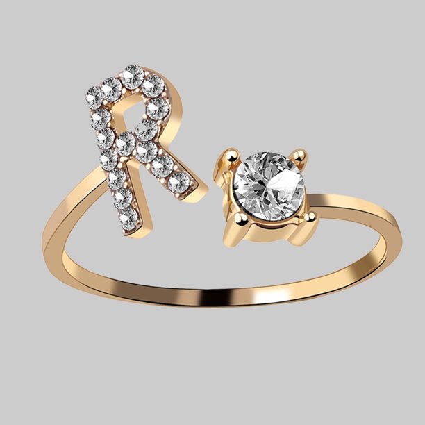 26-Letter Gold Rings with Zircon and Rhinestone Adjustable Sturdiness - Perfect Gift for Women