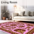 thumbnail image 2 of ODIKA 4'x6' Machine Washable Non-Slip Area Rug, Heritage Cockerel Medallion with Ornate Scrollwork Details High Traffic Rug, Pink, 731759, 2 of 7