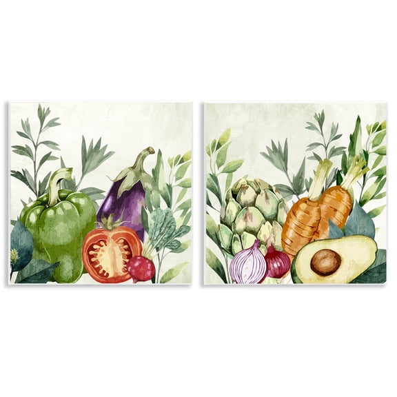 Stupell Industries Country Harvest Vegetables Food & Beverage Painting Unframed Art Print Wall Art, 12 x 12, Set of 2