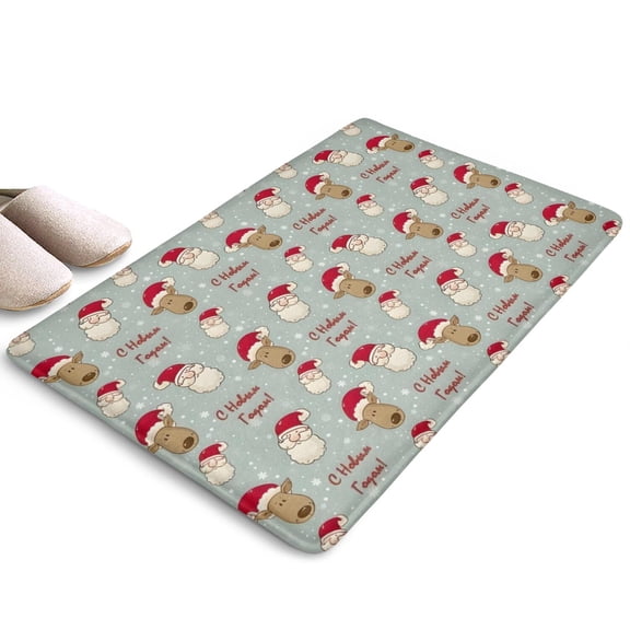 Gray Christmas Santa and Reindeer Pattern Flannel Non Slip Door Rugs,Washable Door Mats Indoor,Decorative Door Mats,Dirt-Resistant and Absorbent Doormat for Entrance,Bedroom,Kitchen,Bathroom,23.5"x16"