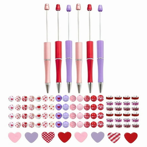 6Pcs Valentine'S Day Beadable Pens Gift DIY Ballpoint Pens Office Birthday Gifts Ballpoint Pens Gel Pens