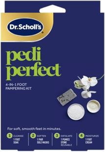 Dr. Scholl’s Pedi Perfect 4-in-1 Pedicure Kit, Foot Soak, Exfoliating Mask, Moisturizing Cream, Pumice Stone Foot File &  Callus Remover