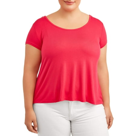 Eye Candy Women's Plus Size Active Short Sleeve Swing Tee with Criss Cross Back