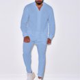 thumbnail image 2 of BiZtdJrK Linen Sets for Men 2 Piece Button Down Long Sleeve Shirts Matching Drawstring Waist Beach Pants Summer Vacation Outfits Sky Blue S, 2 of 9