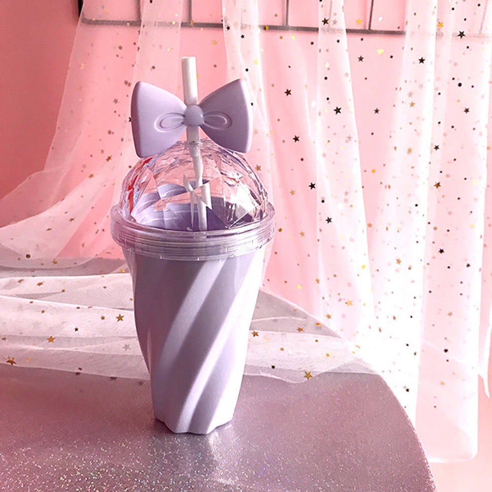 400ML Lovely Straw Cup Cold Drink Cup Plastic With Bow Lid Straw Cup