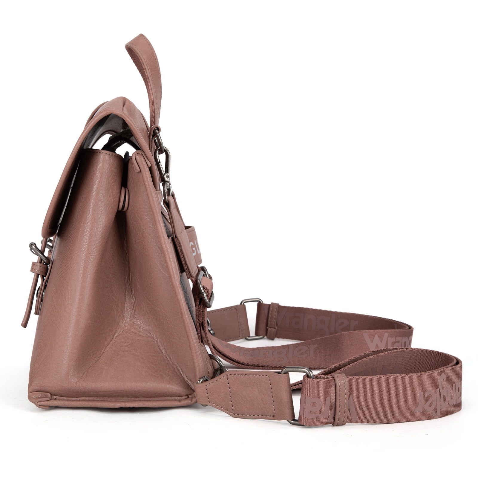 Wrangler Backpack Purse for Women Vegan Leather Fashion Anti Theft Convertible Backpack with Adjustable Strap, Dark Pink