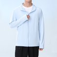 thumbnail image 2 of Siilsaa Men's Sun Protection Jacket Hooded Lightweight Full Zip Long Sleeve Cooling Hiking Fishing Performance Shirts Blue,XL, 2 of 4