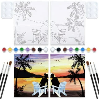  VOCHIC Sip and Paint Kit, Pre Drawn Canvas Couples Painting  Party Kit, Paint Art Set with Outline Canvas for Adults Date Night Games,  Starry Sky Couple, Valentine's Day, 2 Pack(12 x