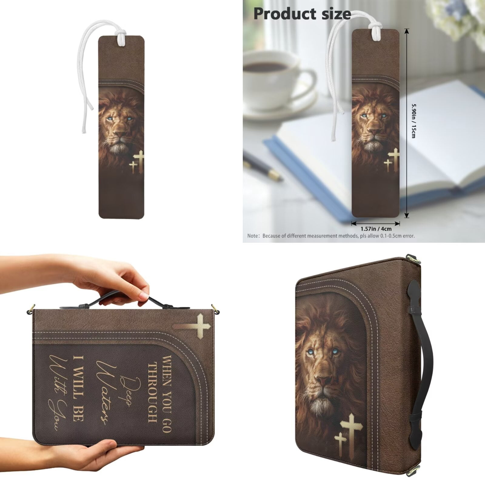 Kuiaobaty Cross Print Bible Cover for Women Men Roomy Bible Study Supplies with Leather Bookmark Multi Pockets Church Bag Bibles Case with Strap Gifts for Christian, Brown
