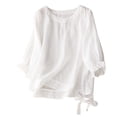 thumbnail image 3 of ALLLIST Spring Tops White Crew Neck Cotton and Linen Solid 3/4 Sleeve T-Shirts Spring Blouses XL, 3 of 3