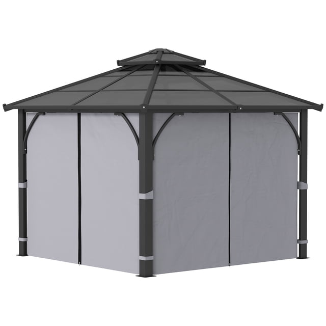 CoSoTower Pavillon à Toit Rigide 10 Pieds x 10 Pieds avec Toit Double en Polycarbonate de 7 mm, Pavillon Extérieur avec Moustiquaire et Rideaux, Gris Foncé