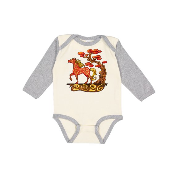 Inktastic 2026 Year of the Horse Happy New Year's Boys or Girls Long Sleeve Baby Bodysuit
