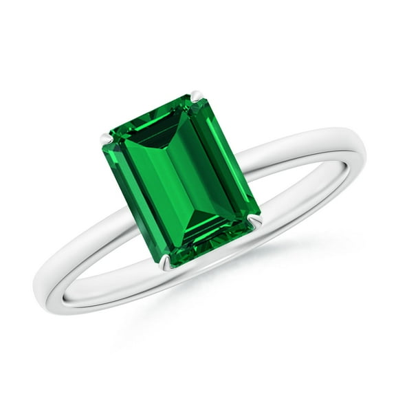 ANGARA Lab Grown Solitaire Emerald-Cut Emerald Classic Engagement Ring for Women in 14K White Gold (Size-8x6mm) | May Birthstone Jewelry for Her | Lab-Grown Emerald Engagement Ring