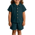 thumbnail image 5 of Mifsaly Toddler Girls Boys 2 Piece Outfit Set Solid Short Sleeve Button Down Shirts and Shorts with Pocket Lightweight Holiday Casual Summer Clothes, 5 of 8