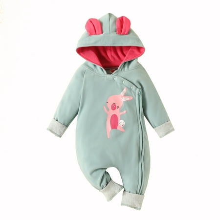 

ZRBYWB Romper Toddler Girls Winter Long Sleeve Jumpsuit Rabbit Ears Rabbit Print Outwear For Babys Clothes Baby Clothes
