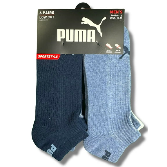 PUMA SOCKS MEN'S - LOW CUT - RIBBED 253 - BLUE - LARGE (10-13) PACK 6 XX