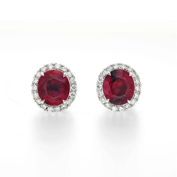JustForYouJewels 925 Sterling Silver Halo 1Ct Lab Created Red Ruby Stud Engagement Earring for Women 14K Gold Plated Earring