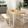 thumbnail image 6 of AWQM Dining Table Set for 4, Kitchen Table Set with 2 Benches, 47.2Inch 3-Piece Dining Room Table Set with Metal Frame and MDF Board, Sturdy Structure, Space-Saving, Oak, 6 of 14