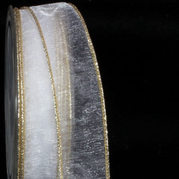 The Ribbon People White and Gold Organza Edge Wired Craft Ribbon 1" x 54 Yards