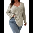 thumbnail image 2 of Suéter Informal de Punto con Cuello en V y Larga para Mujer, Talla Grande Albaricoque 4XL, 2 of 10