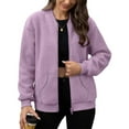 thumbnail image 6 of Fall Jackets for Women Plus Size New Women's Fleece Jacket Long Sleeve Comfy Casual Fall Coat Zip up Warm Winter Outerwear with Pockets Purple M, 6 of 6