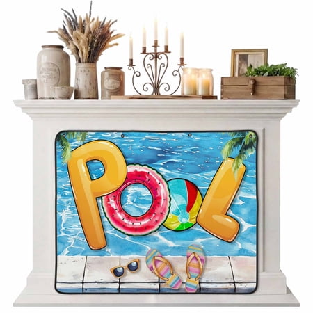 Blue Summer Pool Magnetic Fireplace Cover Fireplace Draft Blocker Watermelon Swimming Ring Slippers Fireplaces Blanket for Heat Loss/Cold Air Fireplaces Draft Stopper Cover for Inside 45 x34