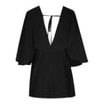 thumbnail image 6 of Women Swimsuit Crochet Coverup Long Sleeve V Neck Beach Knit Bathing Suits Cover Ups Mesh Bikini Hollow Out Dress Black Free Size, 6 of 7