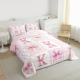 thumbnail image 3 of Castle Fairy Bow Letter Monogrammed K Twin Comforter Sets,Cute Bow-Tie Plaid Bedding Set, 3 of 8