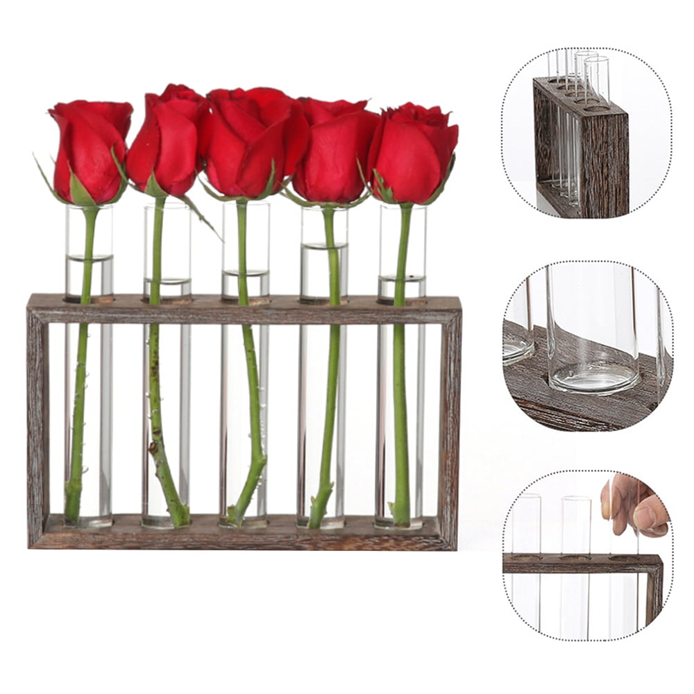 Wedding Dining Table Centerpiece Kitchen Kingbuy Wall Hanging Glass Planter Propagation Station Test Tube Vase Flower Pots in Vintage Wood Stand Rack with 3 Tabletop Terrarium Windowsill Accessory 