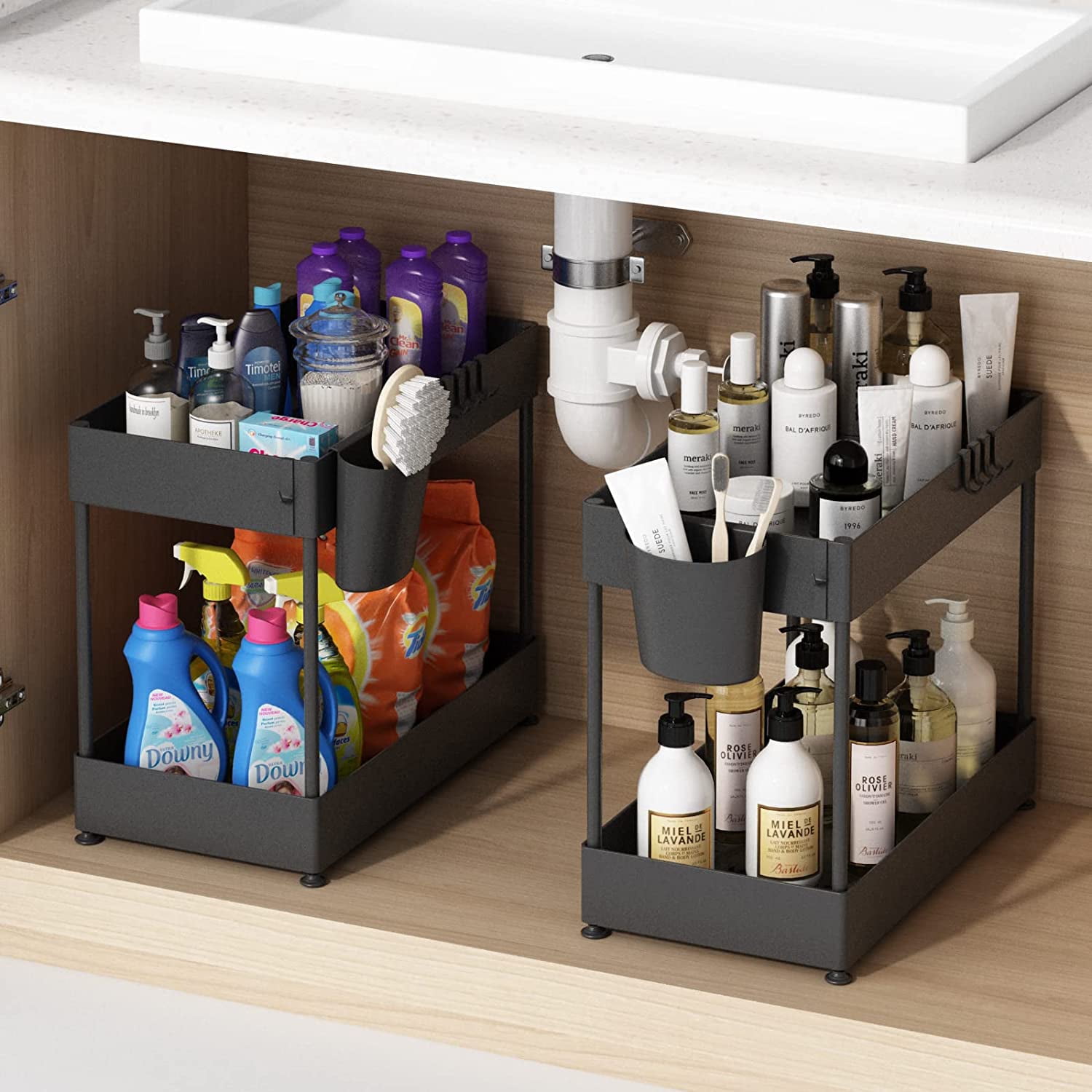  Visionux Under Sink Organizer Kitchen - Adjustable Length with  Removable Shelves - Multi-Use Under Kitchen Cabinet Storage - Bathroom  Organizer: Home & Kitchen