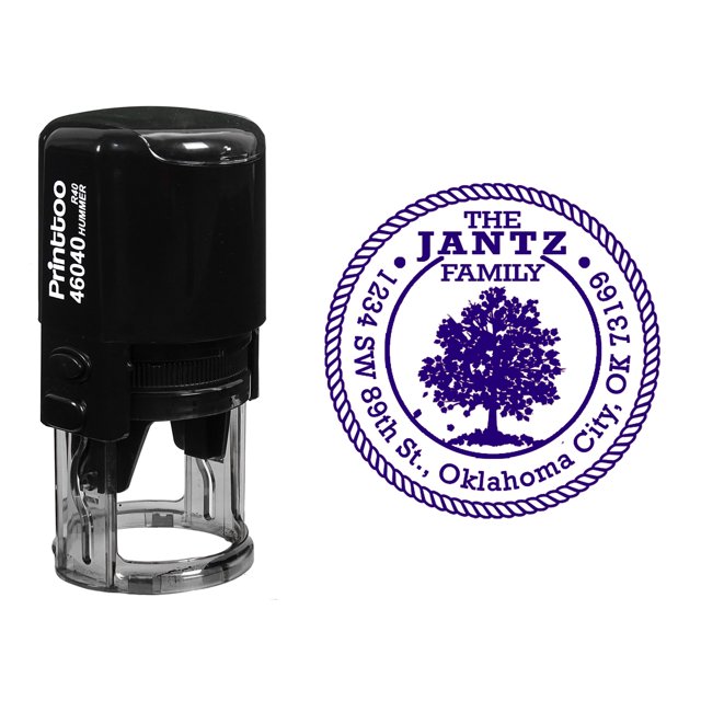 Printtoo Self Inking Custom Round Rope Family Address Rubber Stamp Tree Design Personalized Stamper-Violet