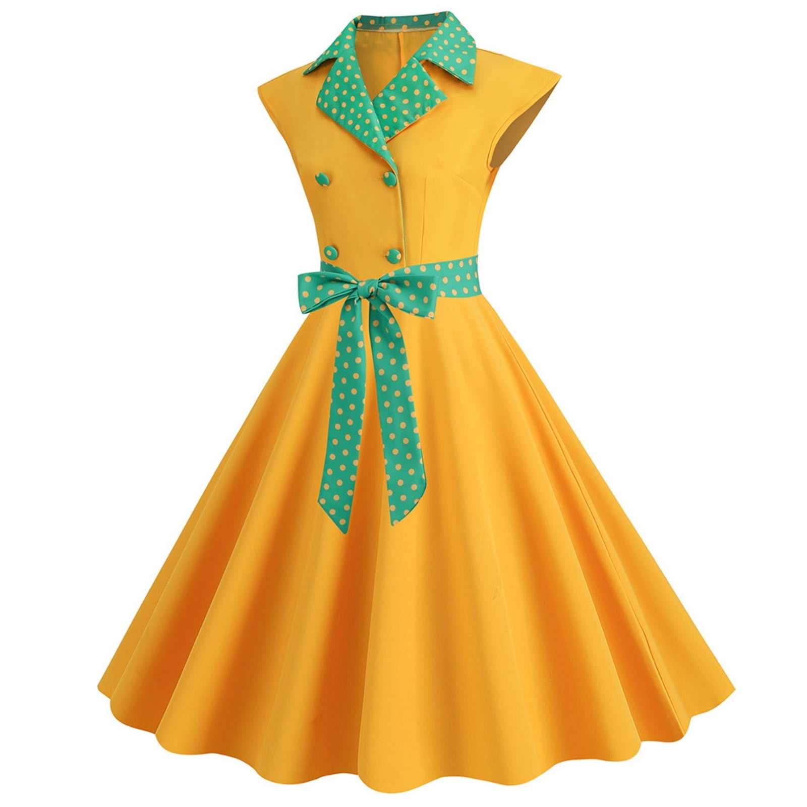 XFLWAM Women Contrast Peter Collar 1950s Vintage Polka Dot Cocktail Swing Dress 50s Retro Audrey Hepburn Rockabilly Prom Dresses Yellow XL Walmart
