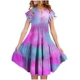thumbnail image 2 of ZACPNCV Robe Fille Manches à Volants à Étages Évasée Ligne A Mignonne Midi Décontractée Robe d'Été Violet 4-5 Ans, 2 of 9