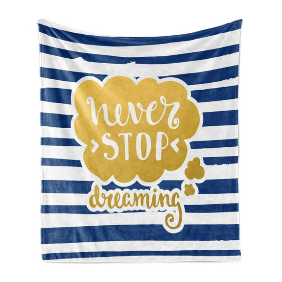 Saying Soft Flannel Fleece Blanket, Marine Themed Inspirational Phrase for Life Navy Vintage Style and Artisan Design, Cozy Plush for Indoor and Outdoor Use, 50" x 70", Yellow Blue, by Ambesonne