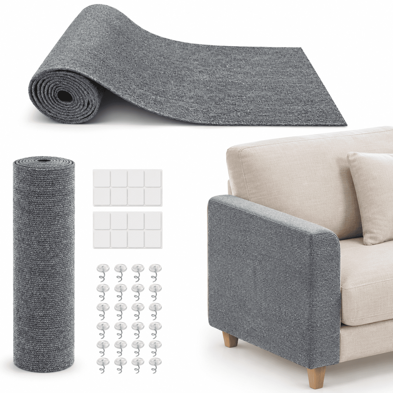 78.7 x15.8 Cat Scratchniture Protector Self-adhesive Mat Grey