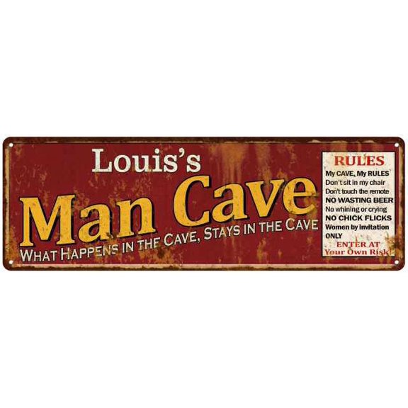 Louis's Man Cave Rules Red Metal Sign Gift 8x24 108240004202