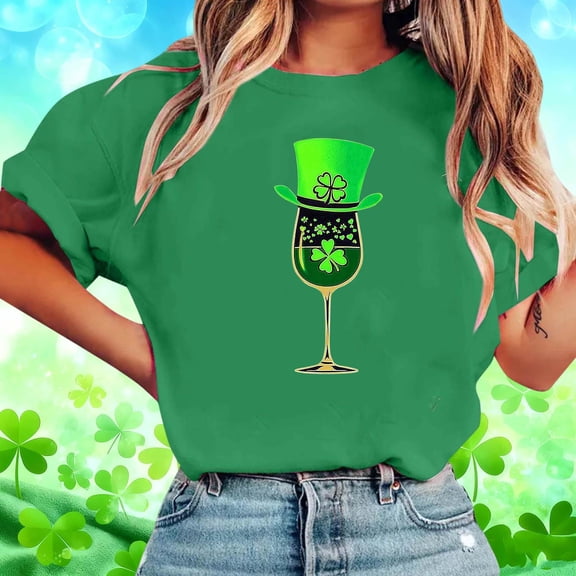 Hxlamzoo Women's St Patrick's Day T-Shirt Lucky Irish Shamrock Paddy's Day Graphic Tees Tops