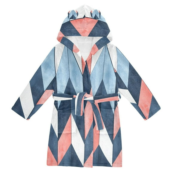 FORMRS Niños Bathrobe Unisex Hooded Robe Soft Plush Pajamas Sleepwear, Size 2-3T, Blue Geometric