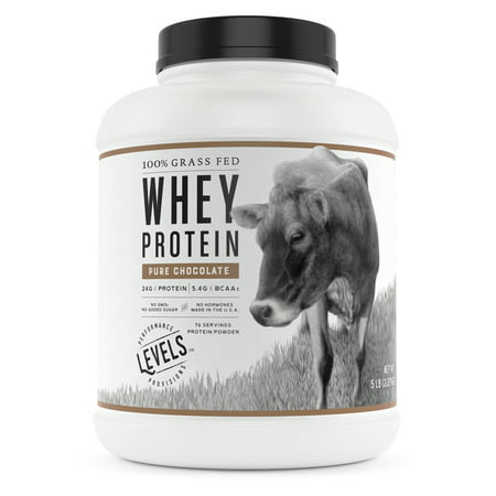 Levels 100% Grass Fed Whey Protein, No GMOs, Pure Chocolate,