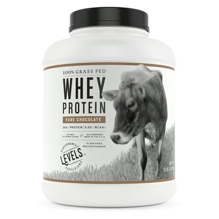 Levels 5LB Pure Chocolate 100% Grass Fed Whey Protein, Undenatured, No